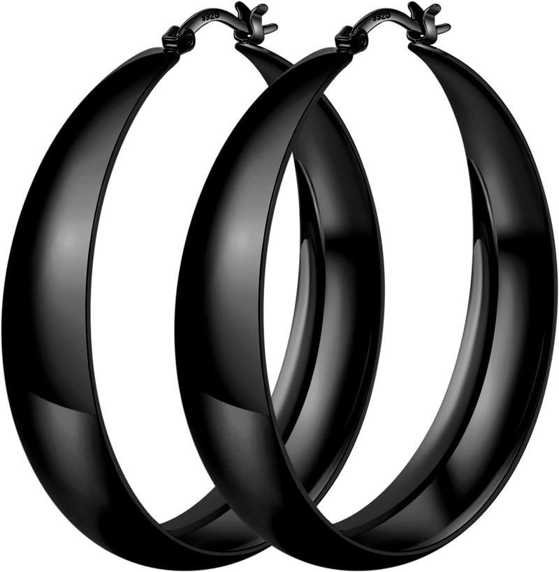 Senteria 12mm Wide Thick Hoop Earrings 925 Sterling Silver Hoop Earrings for Women Hypoallergenic 14K Real Gold Plated Hoops Large Earring Lightweight Chunky Hoops Earring for Women 25/30/40/50MM - Image 1